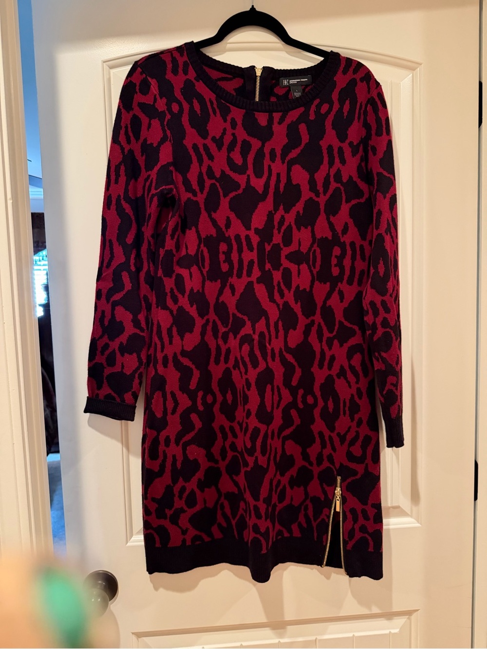 Women’s Red and Black Animal Print Knit Dress